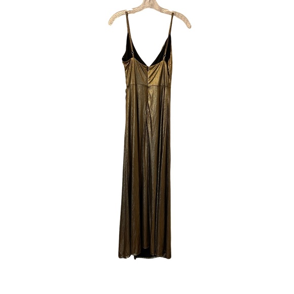 Forever 21 Gold Metallic Slip Maxi Dress S Draped Cowl Neck Satin Shine Evening - Picture 4 of 6